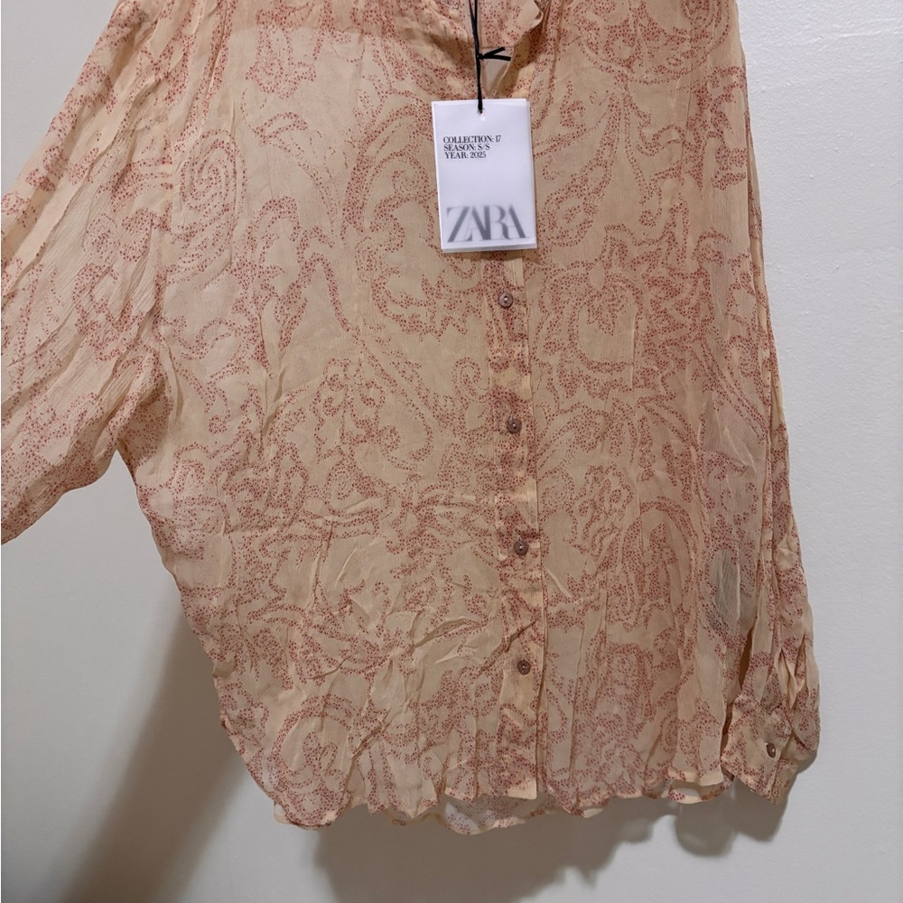 Zara Floral Flowy Button Down Blouse Viscose Size M
